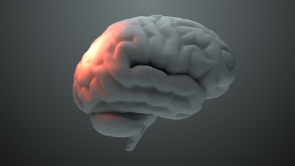 Poster - Medical theme 3d render brain with orange zones that symbolize damage or pain. Headache zone concept. Activation of brain intelligence zone.