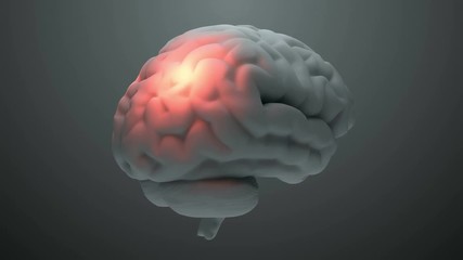 Poster - Medical theme 3d render brain with orange zones that symbolize damage or pain. Headache zone concept. Activation of brain intelligence zone. 
