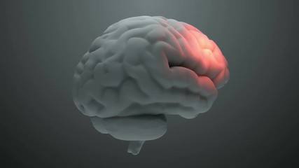 Poster - Medical theme 3d render brain with orange zones that symbolize damage or pain. Headache zone concept. Activation of brain intelligence zone. 
