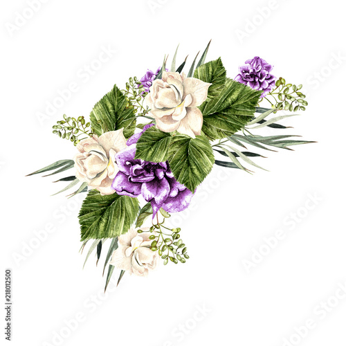 Beautiful watercolor wedding bouquet with rose and peony.