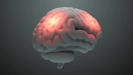 Poster - Medical theme 3d render brain with orange zones that symbolize damage or pain. Headache zone concept. Activation of brain intelligence zone. 
