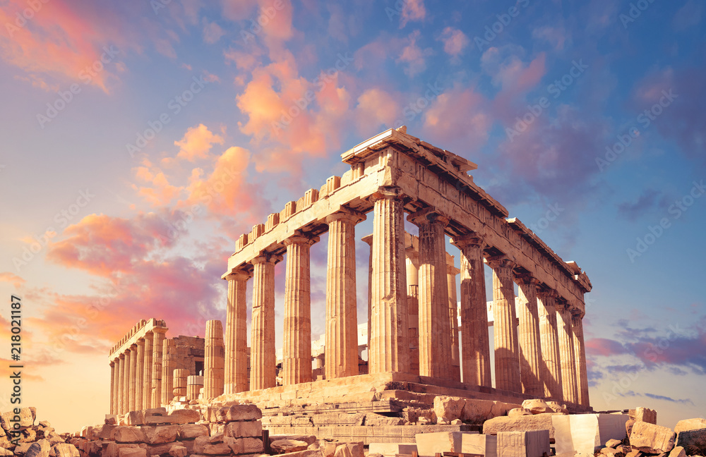 Parthenon on the Acropolis in Athens, Greece, on a sunset - obrazy, fototapety, plakaty 