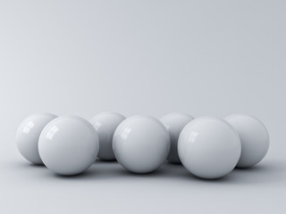 Poster - Abstract 3d white spheres on grey background with window reflections and shadows 3D rendering