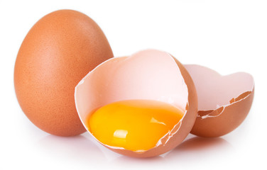 Poster - Raw eggs on white background