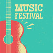 Music poster with acoustic guitar on old retro background with text