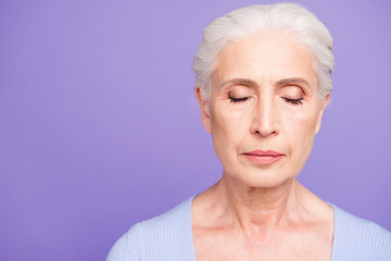 Sticker - Portrait of beautiful nice gray-haired old peaceful lady wearing