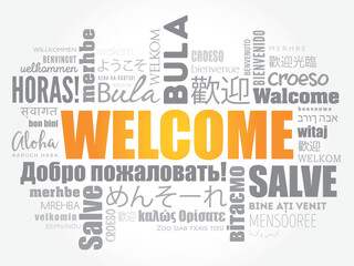 Poster - WELCOME word cloud in different languages, conceptual background