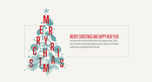Modern Vector Christmas Card Template With Tree