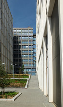 Modern Pedestrianized Urban Landscape Of Tall Commercial Developments Behind Leeds Beckett University