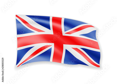 Fotografie, Obraz Waving United Kingdom flag on white. Flag in the wind.
