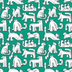 Poster - Seamless pattern with funny cats. Background with domestic pets in incomlete cute childrens style.