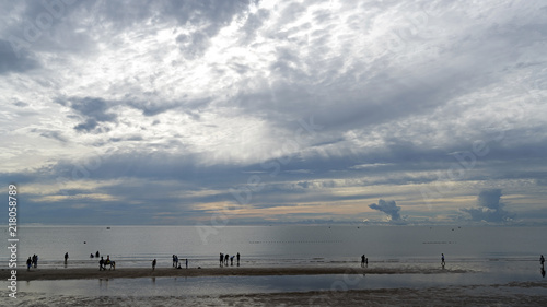 Morning On The Hua Hin Beach Is A Bit Gloomy When Storm Clouds