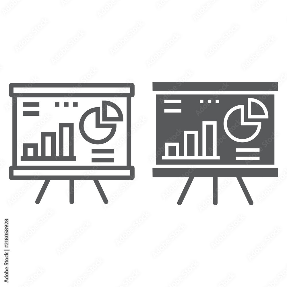 Financial analysis line and glyph icon, finance and banking, diagram ...