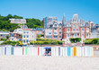 Le Havre, cabanes de la plage en Normandie, France