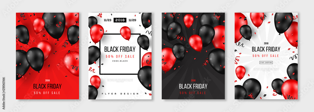 Black Friday Sale set of posters - obrazy, fototapety, plakaty 