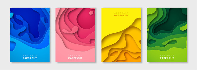 Wall Mural - vertical paper cut banners set