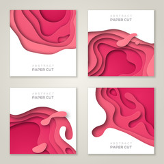 Wall Mural - square banners with pink paper cut