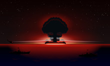 Nuclear Explosion At Sea Vector Illustration. International Day Against Nuclear Tests.