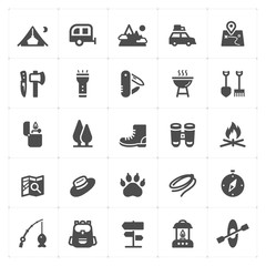 icon set - camping filled icon style vector illustration on white background