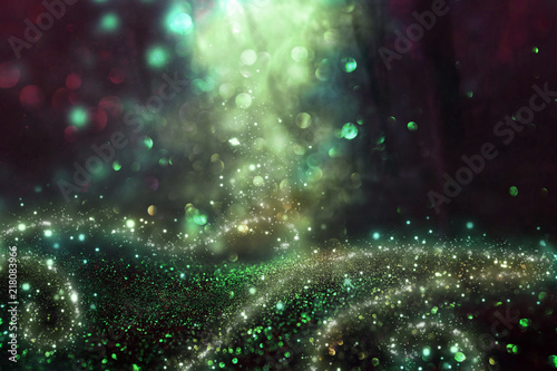 Cuadros en Lienzo Abstract and magical image of glitter Firefly flying in the night forest