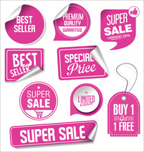 Pink Sale Stickers Vector Illustration Collection