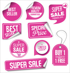 Pink sale stickers vector illustration collection