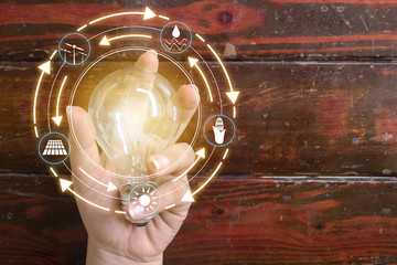 Wall Mural - hand holding light bulbt. ecology concept.