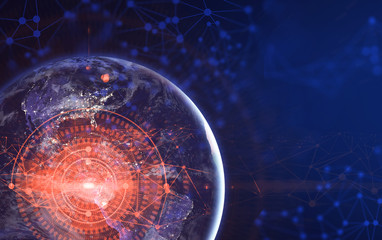 Poster - world with online web connect to digital global social network Elements of this image furnished by NASA