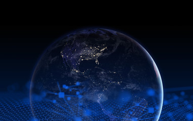 Poster - earth global social network 3d illustration background Elements of this image furnished by NASA