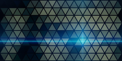Poster - Blue laser beam a dark background textured by triangles. Tech vector pattern