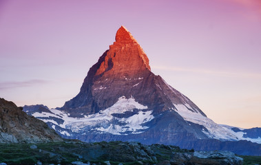 matterhorn peak during sunrise. beautiful natural landscape in the switzerland. mountains landscape 