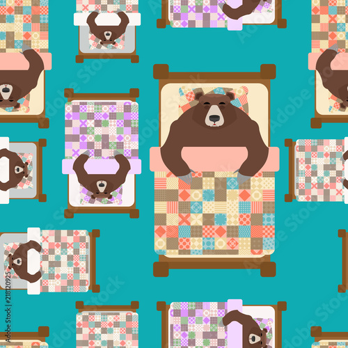 Fotografia Bear sleeps in bed pattern seamless