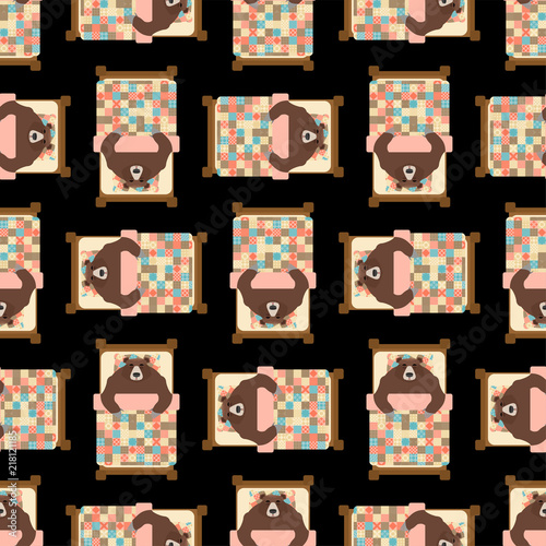 Fotografia Bear sleeps in bed pattern seamless