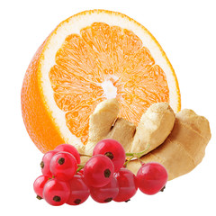 Sticker - Orange with ginger and red currant isolated on white