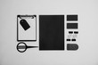 Flat lay composition with stationery on light background. Mock up for design