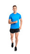 © New Africa - Sporty young man running on white background