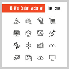 Aufkleber - Web content icons. Set of line icons. Analysis, cloud service, satellite. Modern technology concept. Vector illustration can be used for topics like data storage, apps, digital devices.