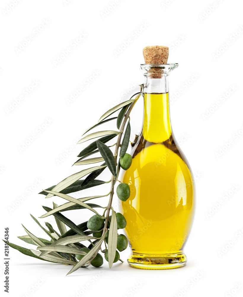 Bottle of Olive Oil with Green and Black Olives - obrazy, fototapety, plakaty 