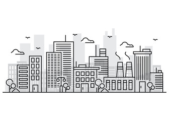 Vector Illustration :  Thin line City landscape