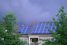 Solar Panel Installed On The Apartment Roof In Storm Day