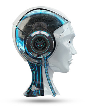 Cyborg head artificial intelligence 3D rendering