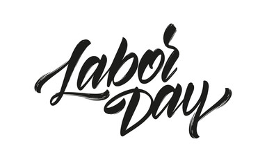 Wall Mural - vector illustration: handwritten brush type lettering of labor day on white background.