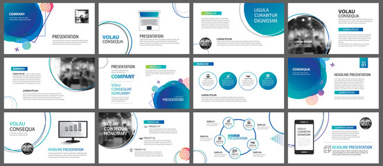 Wall Mural - presentation and slide layout background. design blue and green gradient geometric template. use for