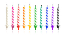 Burned Birthday Candles Isolated On White Background. Colorful Collection. ( Clipping Path )