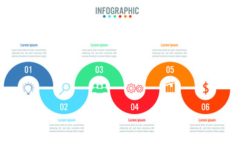 Wall Mural - Business infographic template with 6 options curve line, Abstract elements diagram or processes and business flat icon, Vector business template for presentation.Creative concept for infographic.