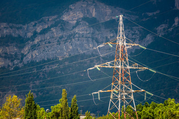 high-tension electrical towers.