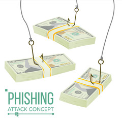 Aufkleber - Phishing Money Concept Vector. Fraud Theft Protection. Leakage Information. Economic Crisis. Cartoon Illustration