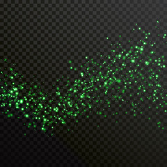 Leinwandbilder - Green particles light or sparkling glitter shine of comet trail. Vector glittery wave with shiny confetti or space star dust effect on transparent background for luxury design