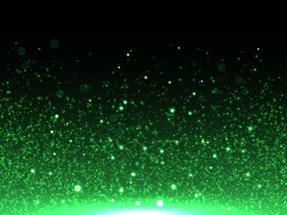 Green glitter particles vector abstract shiny background of star dust with glittery bokeh light effect