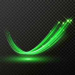 Wall Mural - green particles wave or comet trail with vector sparkling light effect